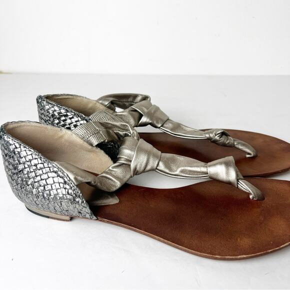 SZ 9.5 Alexandre Birman x Saks Fifth Avenue thing T Strap Silver Pewter Sandals - Picture 6 of 8